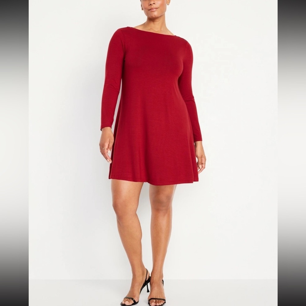 Old Navy Swing Dress XXL Tall Long Sleeve Scoop Back Christmas Holiday - FLAW